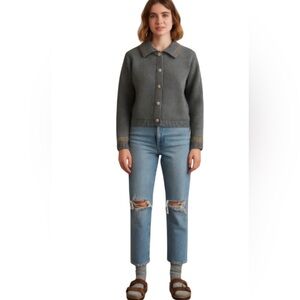 Vintage WOOLRICH Cotton Cardigan Charcoal Heather Sits At Waist Size S VGC